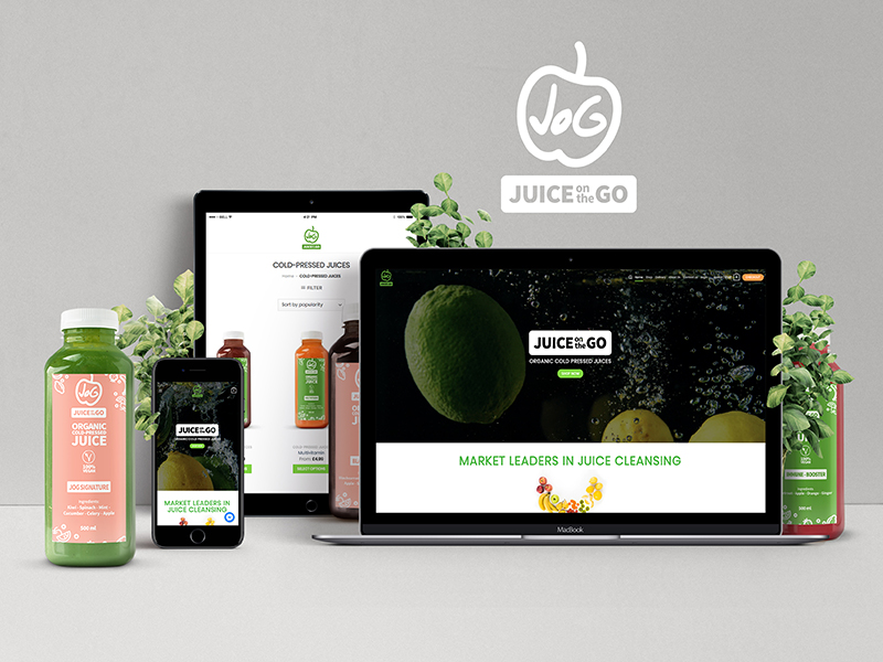 Juice on The Go - logó, arculat, webdesign - front end, back end